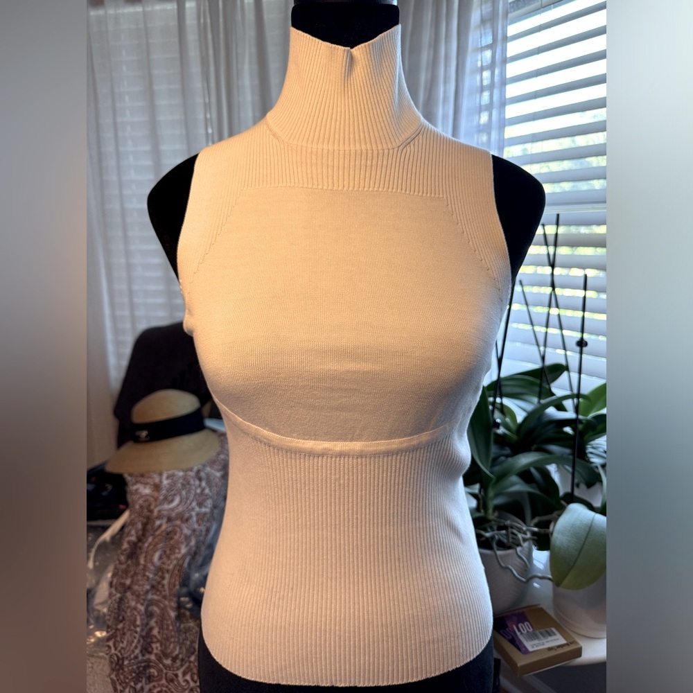 Authentic Chanel ivory mock sleeveless top size 42